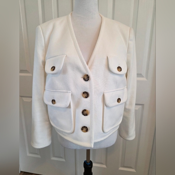 Veronica Beard Isola Stretch Cotton Blend Jacket- Size 14- Off White - Picture 5 of 14